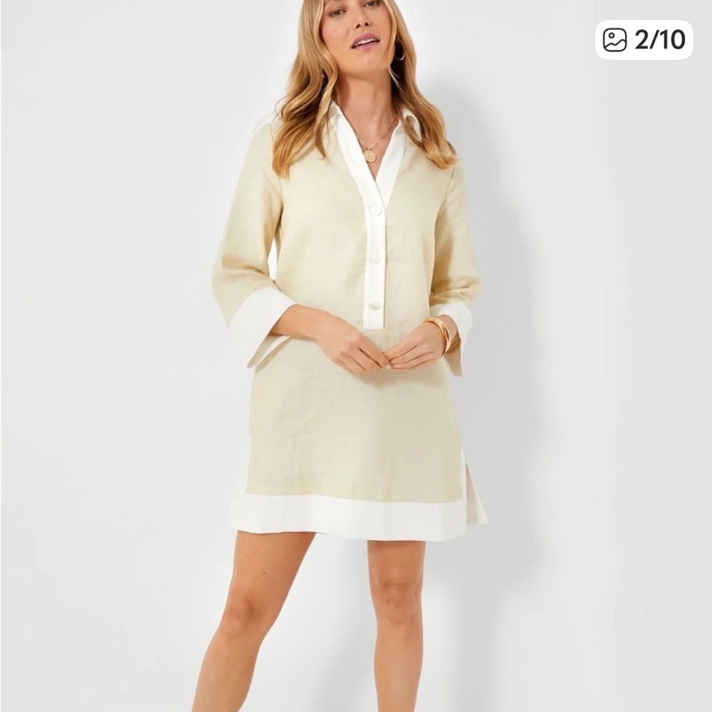 Tuckernuck Tan and White Linen Collier Dress